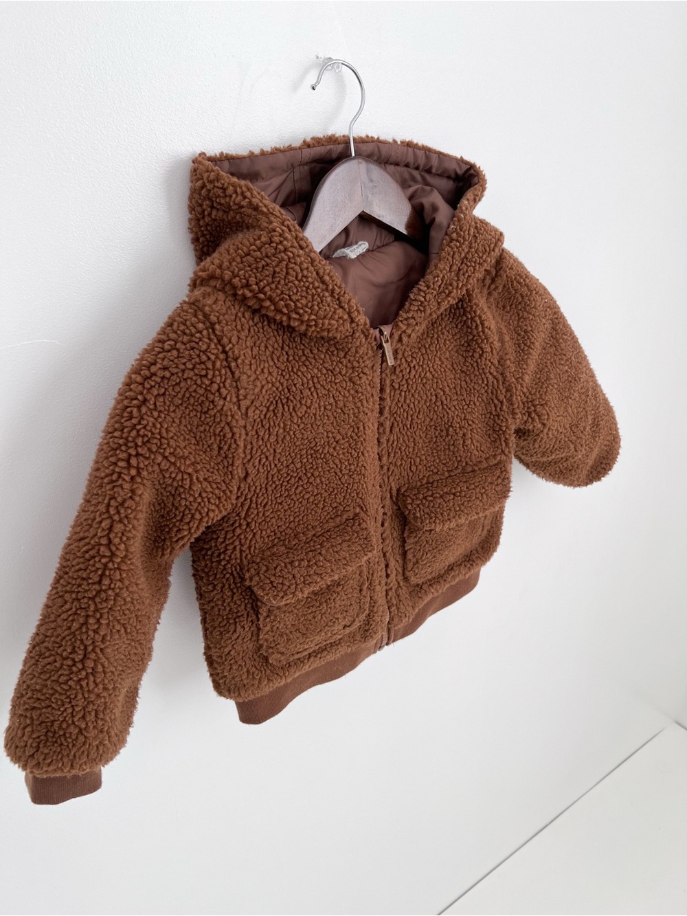 Toddler Teddy Sherpa Hooded Jacket in Chestnut Brown - Picture 2 of 4